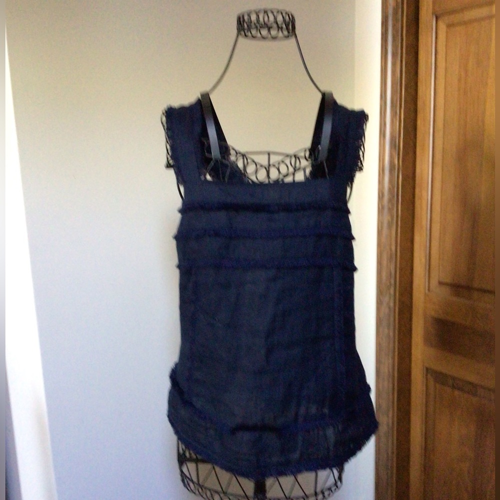 J. Crew Blue Linen Tank Top With Fringe 4 - Picture 2 of 6